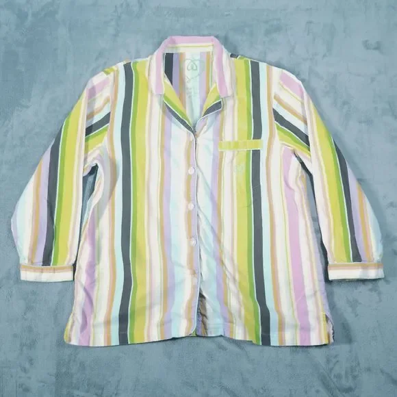 Victorias Secret Pajama Set Womens Large Rainbow Striped Cotton Flannel Y2K Cozy - Picture 2 of 16